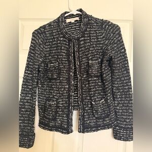 LOFT Black & White Bouclé Open-Front Cardigan Jacket